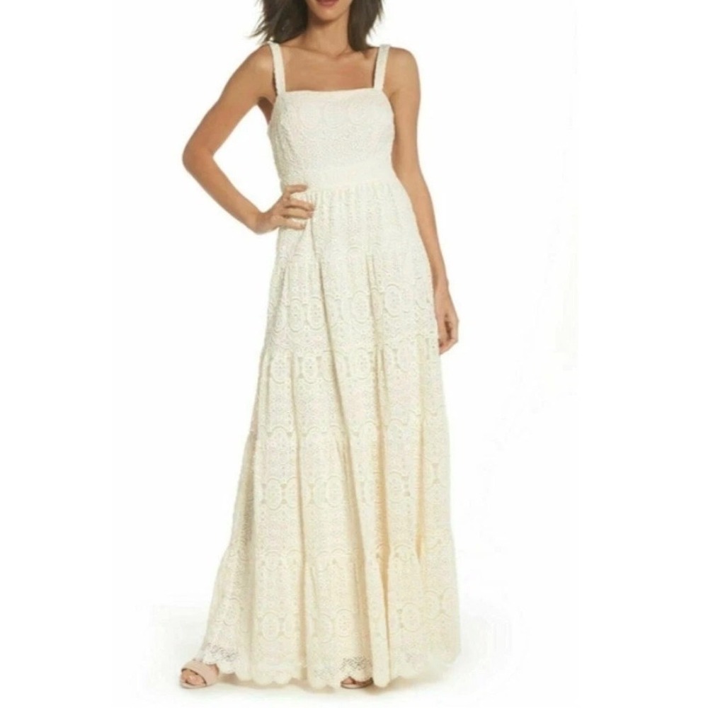 Eliza J Ivory Floral Lace Tiered Maxi Dress Sleeveless Sz 16 Romantic Feminine